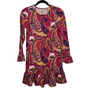 Lands End Dress Girls Red Paisley Long Bell Sleeve Stretch Pullover Size L